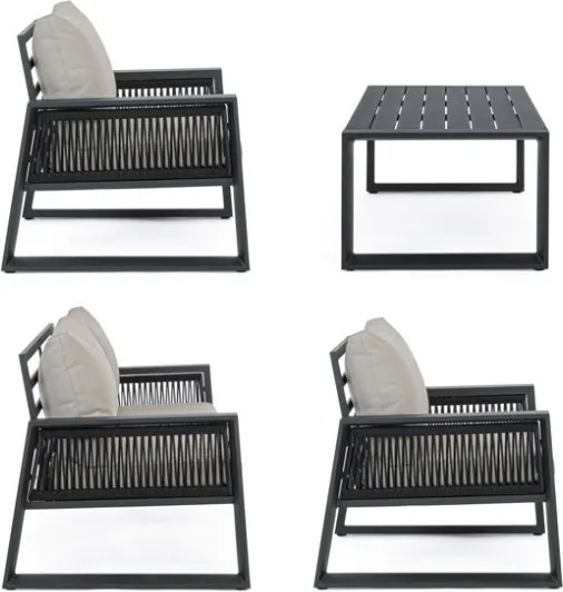 Salottino Da Esterno In Corda E Alluminio Con Cuscini E Tavolino Antracite Captiva Bizzotto