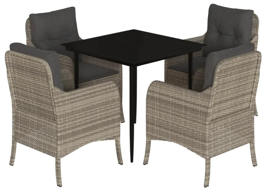 Set pranzo da giardino 5pz con cuscini grigio chiaro polyrattan