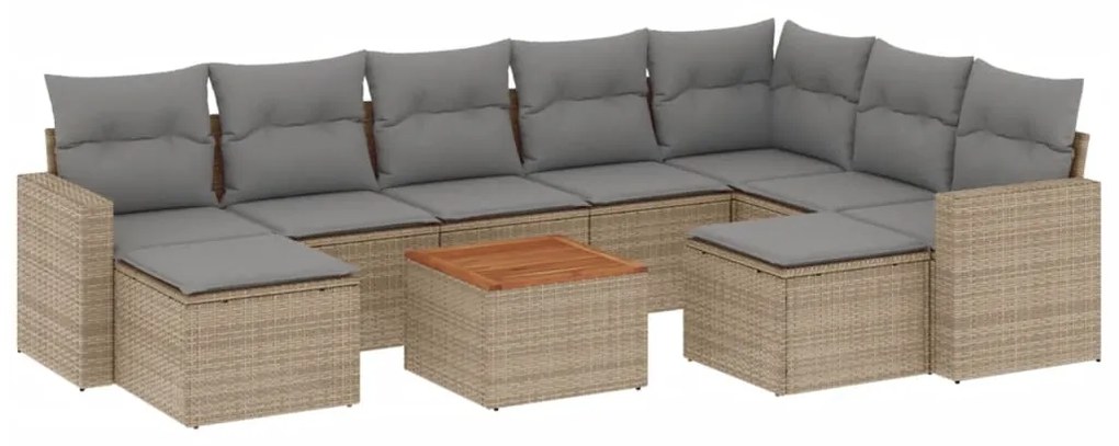 Set divano da giardino 10 pz con cuscini beige in polyrattan