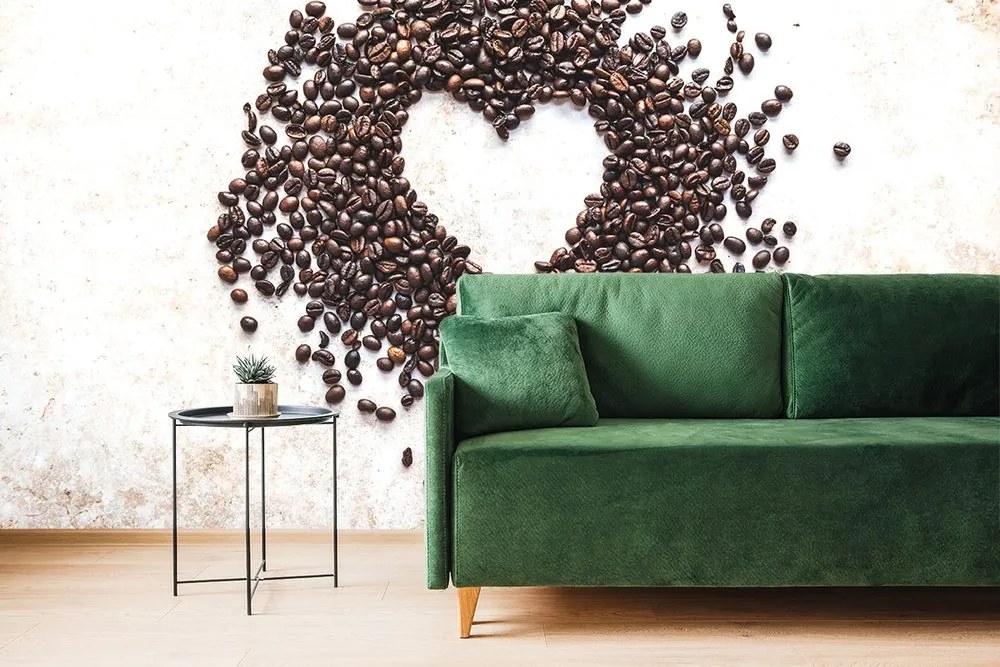 Carta da parati autoadesiva – Cuore di chicchi di caffè