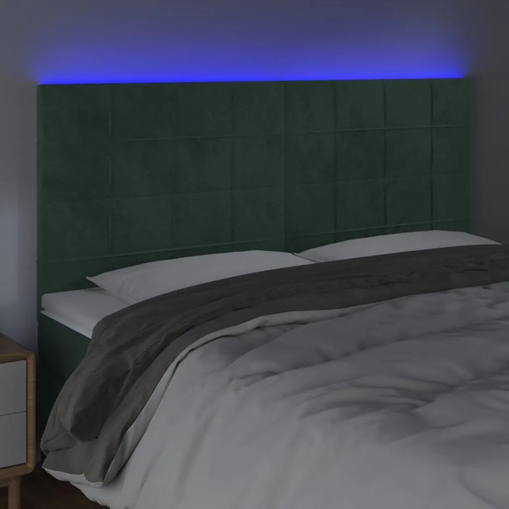 Testiera a led verde scuro 200x5x118/128 cm in velluto