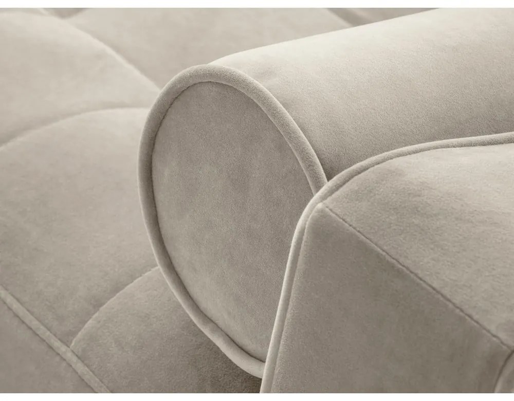 Divano letto angolare in velluto beige, angolo destro Santo - Milo Casa