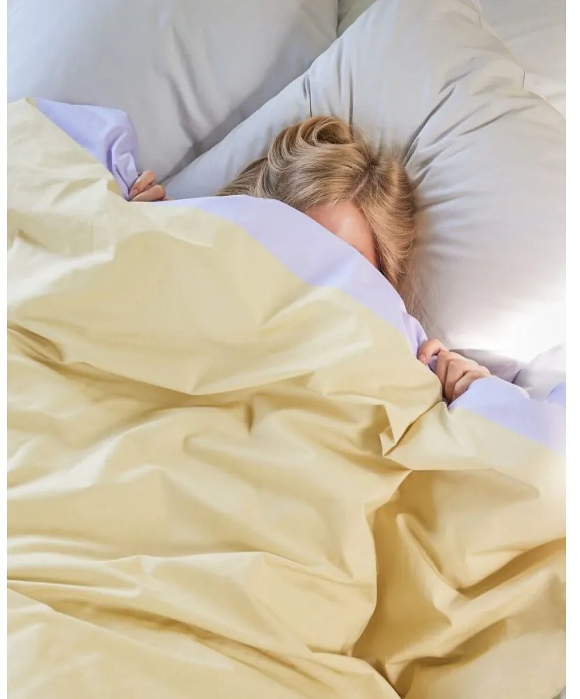 Biancheria da letto singolo bianca e beige in cotone 140x200 cm Block - Hübsch