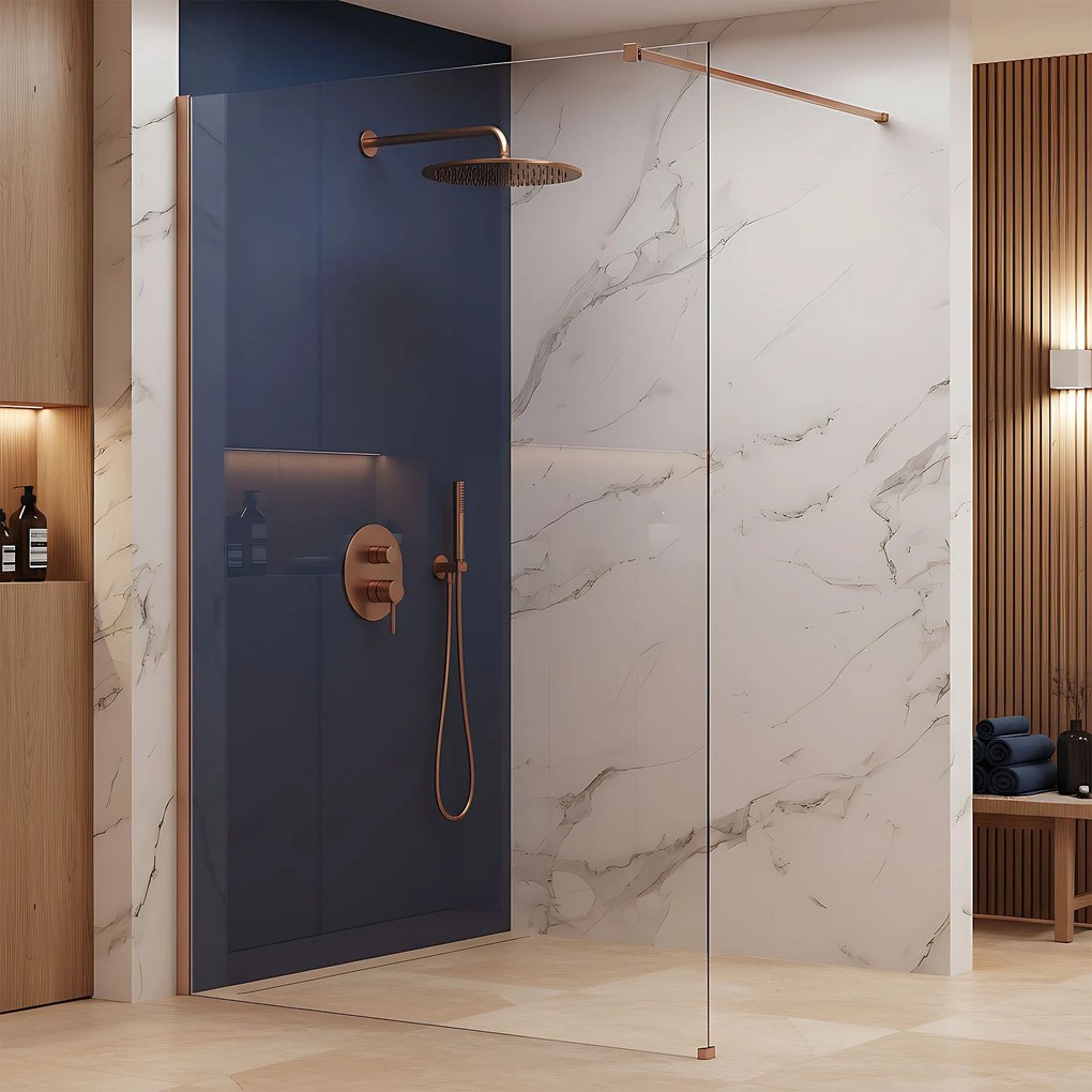 Parete doccia Rea Flexi Transparent / Brush Copper 100