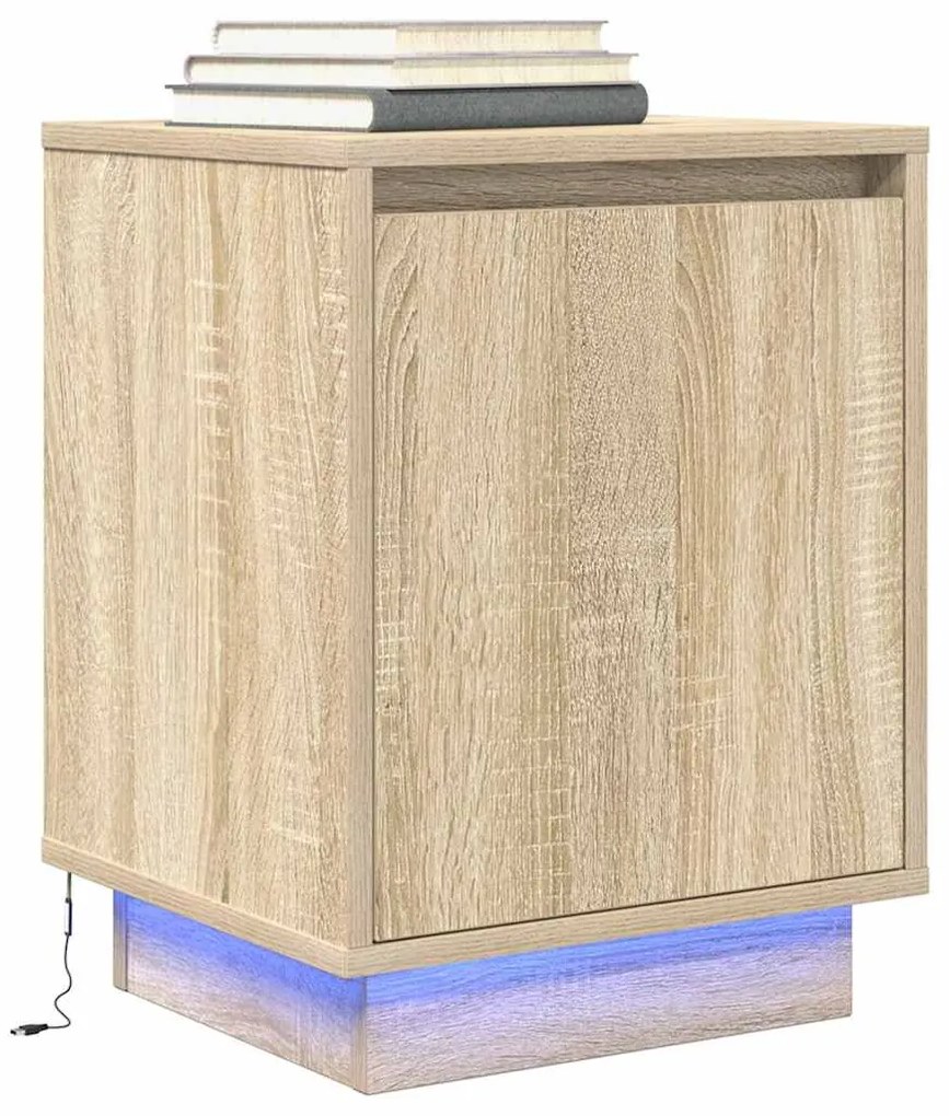 Comodino Con Luci Led Rovere Sonoma 38x34x50 Cm /