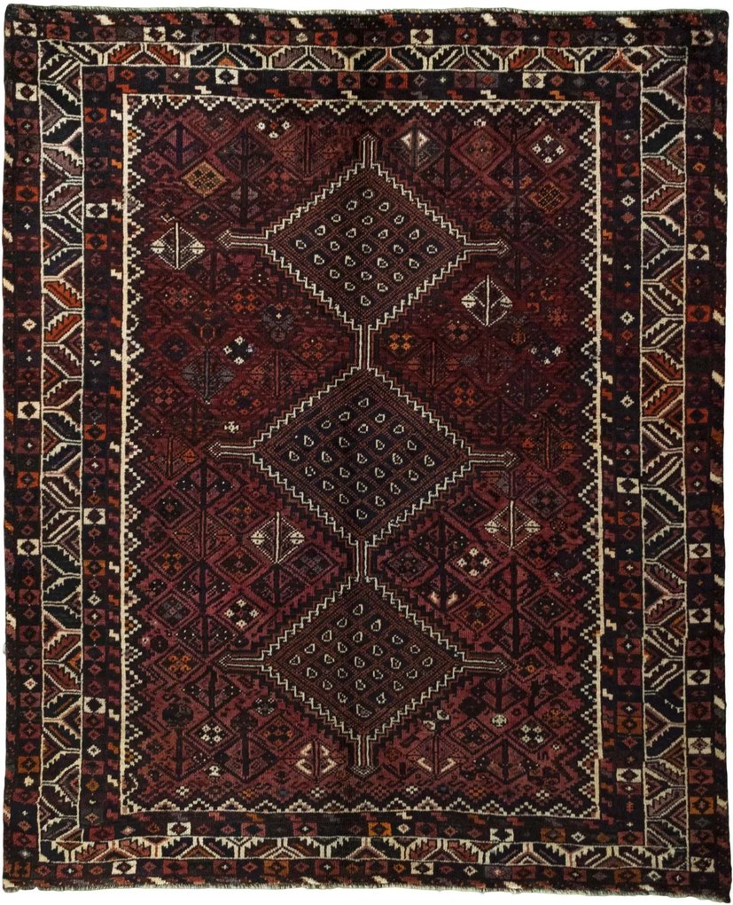 Shiraz Tappeto 170 x 200 Rosso (Iran) Annodato A Mano