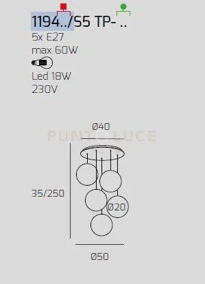 Sosp. bianco 5 luci tondo vetri piccoli bronzo 1194bi-s5 tp-br