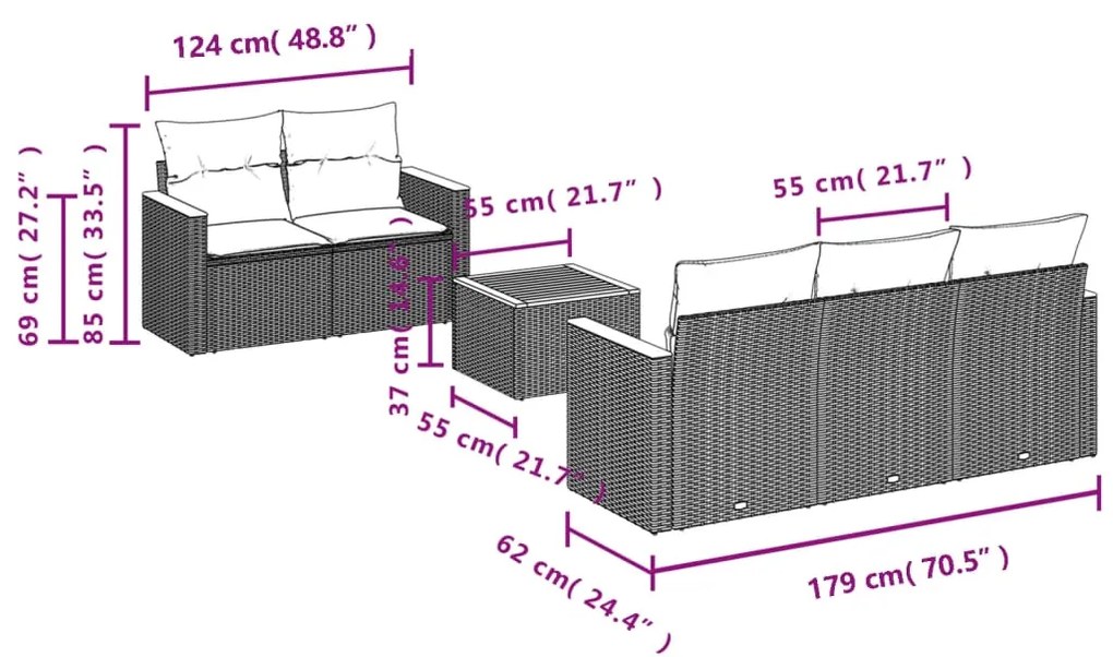 Set Divano da Giardino 6 pz con Cuscini Beige in Polyrattan