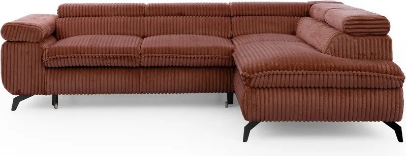 Divano angolare color terracotta (con penisola a destra/a L) con rivestimento in velluto a coste Marbeya – Ropez