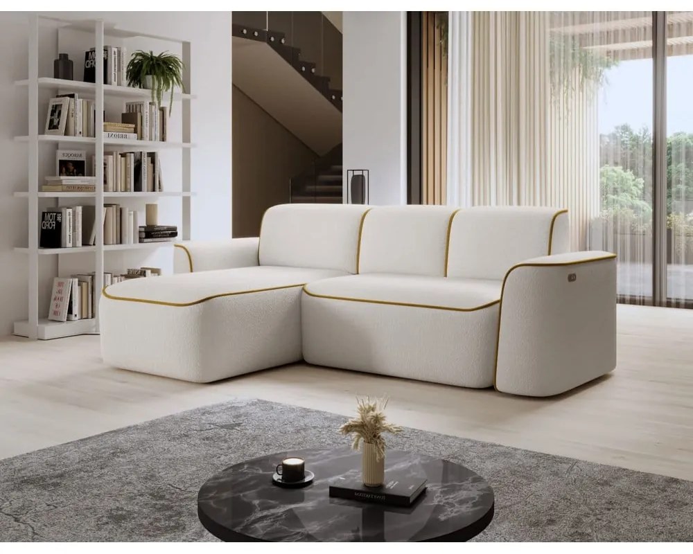 Divano angolare giallo/color crema (con penisola a sinistra/con chaise lounge) e rivestimento in bouclé Ume – ELTAP