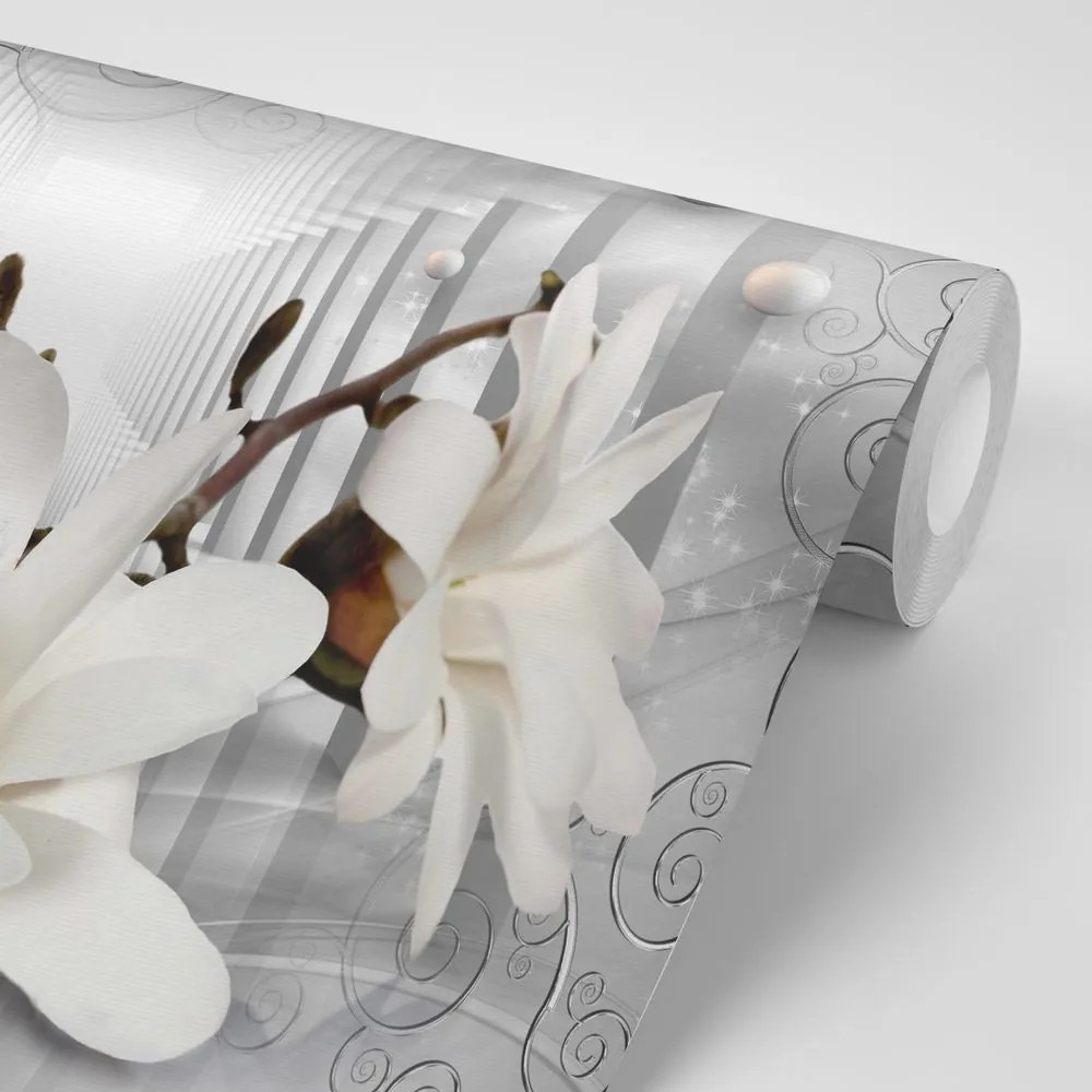 Carta da parati – Magnolia con Sfondo Astratto