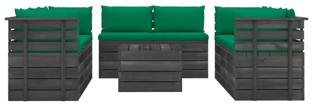 Set Divani da Giardino su Pallet 9 pz con Cuscini Massello Pino