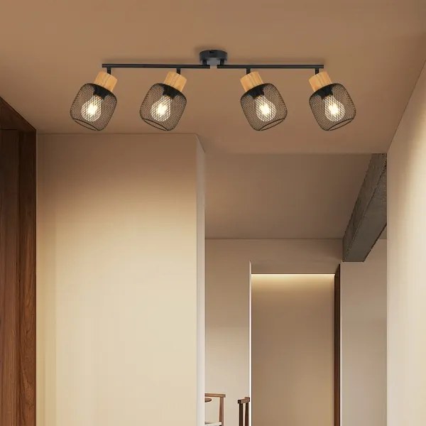 Brilagi - Plafoniera con 4 faretti BASKLITE 4xE27/15W/230V legno/nero