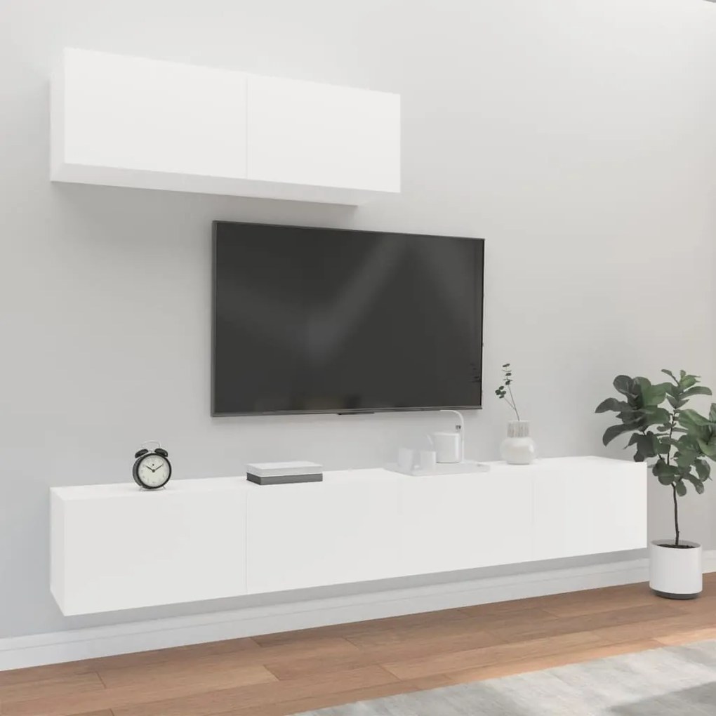 Set Mobili Porta Tv 3 Pz Bianco İn Legno Multistrato /