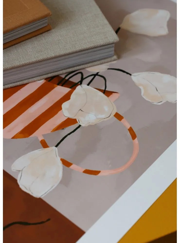 Poster 50x70 cm White Flowers in Striped Vase – Frankie Penwill – The Poster Club
