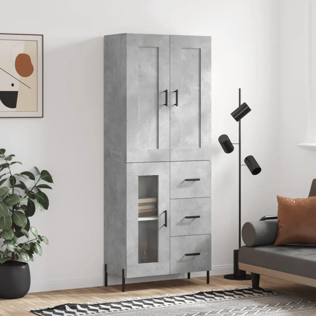 Credenza Grigio Cemento 69,5x34x180 Cm İn Legno Multistrato /