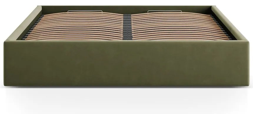 Letto matrimoniale imbottito verde con contenitore/senza testiera con rete inclusa 140x200 cm Susan – Micadoni