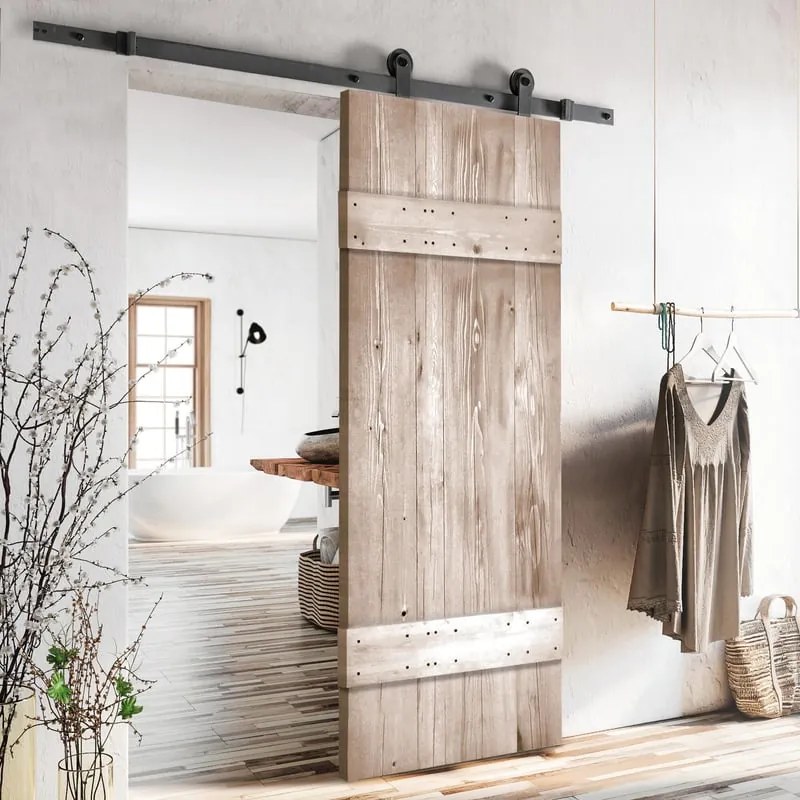 Porta scorrevole reversibile Barn Wenge in acciaio beige, L 96 x H 215 cm, con binario Indus