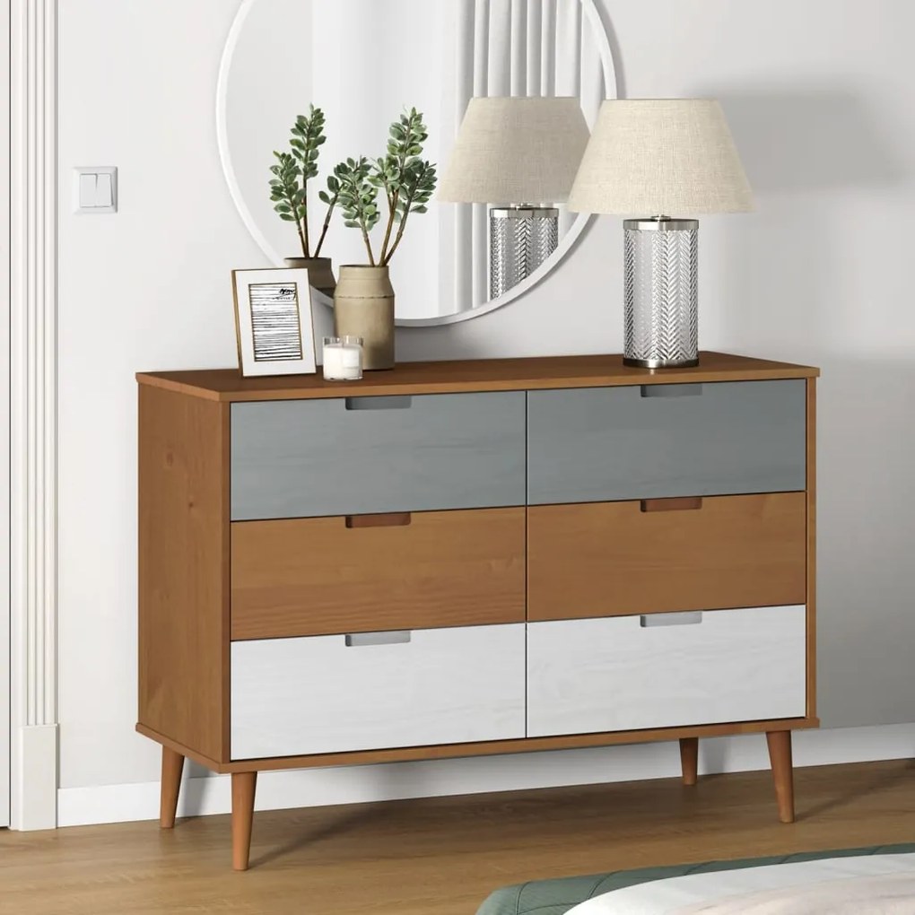 Cassettiera Molde Marrone 113x40x80cm İn Legno Massello Di Pino /
