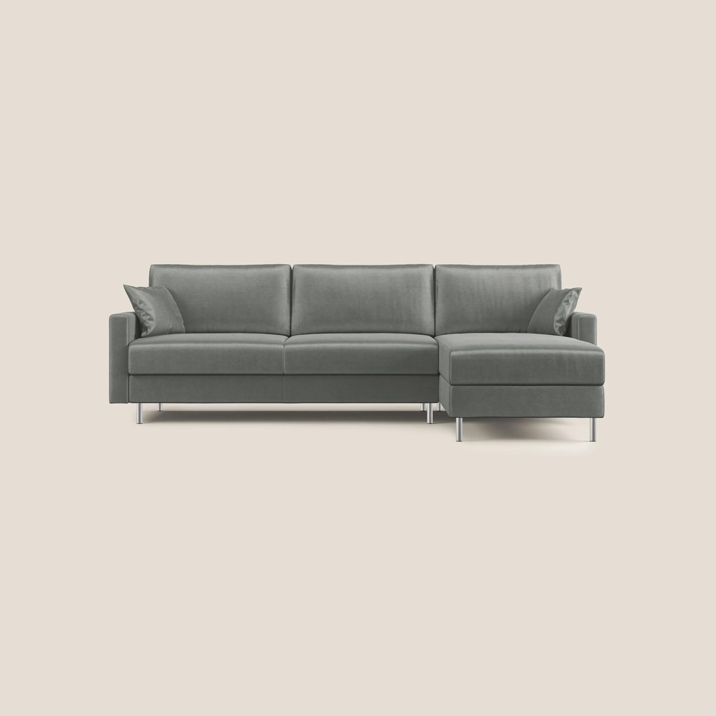 Andromeda divano letto angolare in velluto morbido impermeabile T01 grigio chiaro 270 cm sinistro (mat. 140x197)