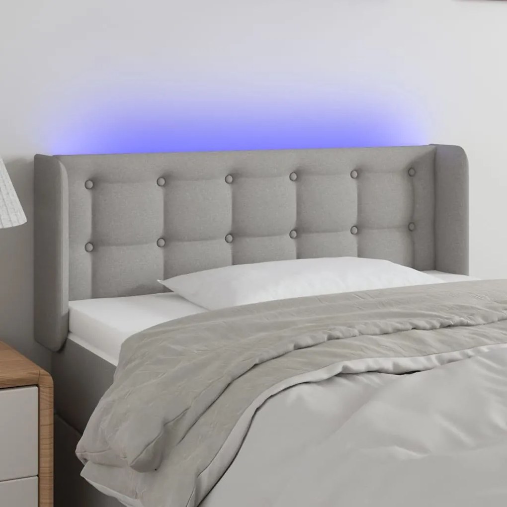 Testiera Grigio Chiaro A Led 93x16x78/88 Cm İn Tessuto /