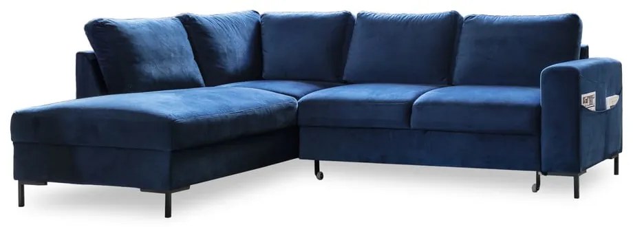 Divano letto angolare in velluto blu scuro (angolo sinistro) Lofty Lilly - Miuform