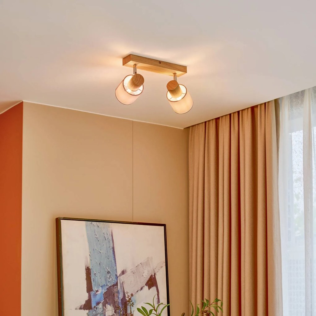 Lindby Wanessa, faretto da soffitto, 39 cm, a 2 luci, legno, bianco, E14 Wanessa Lindby, dimmerabile, Legno chiaro, Soggiorno / Sala da pranzo, Legno, Moderno, Faretto