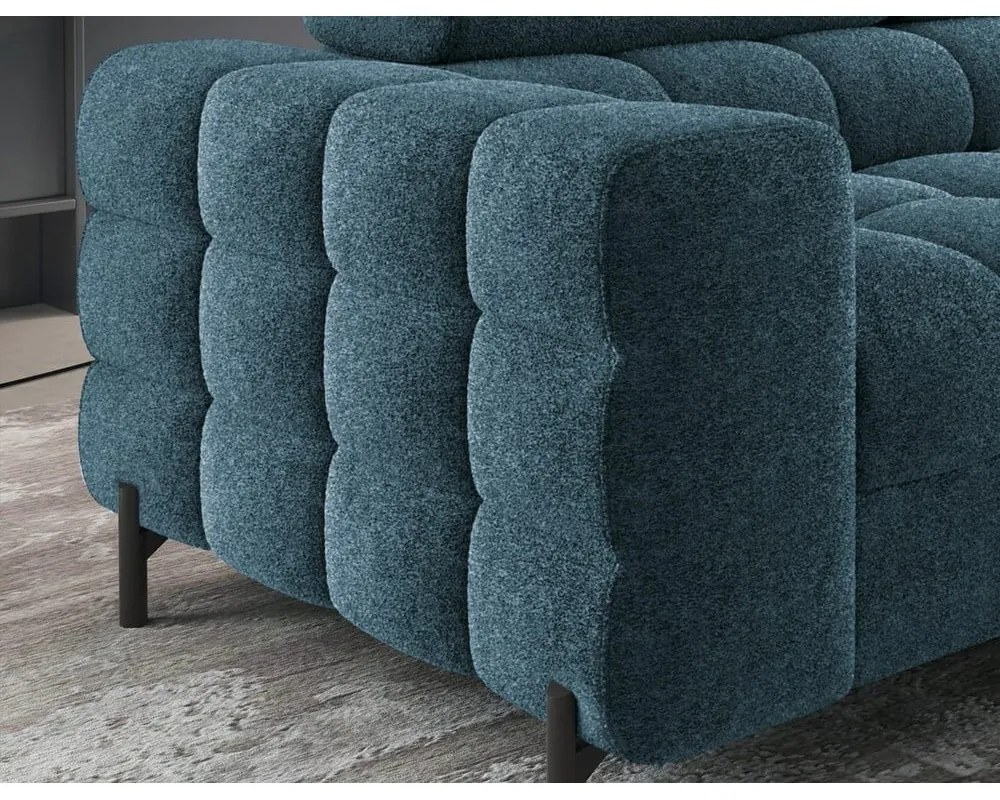 Divano angolare blu allungabile/con contenitore (con penisola a destra/a L) con rivestimento in bouclé Ferucce – ELTAP