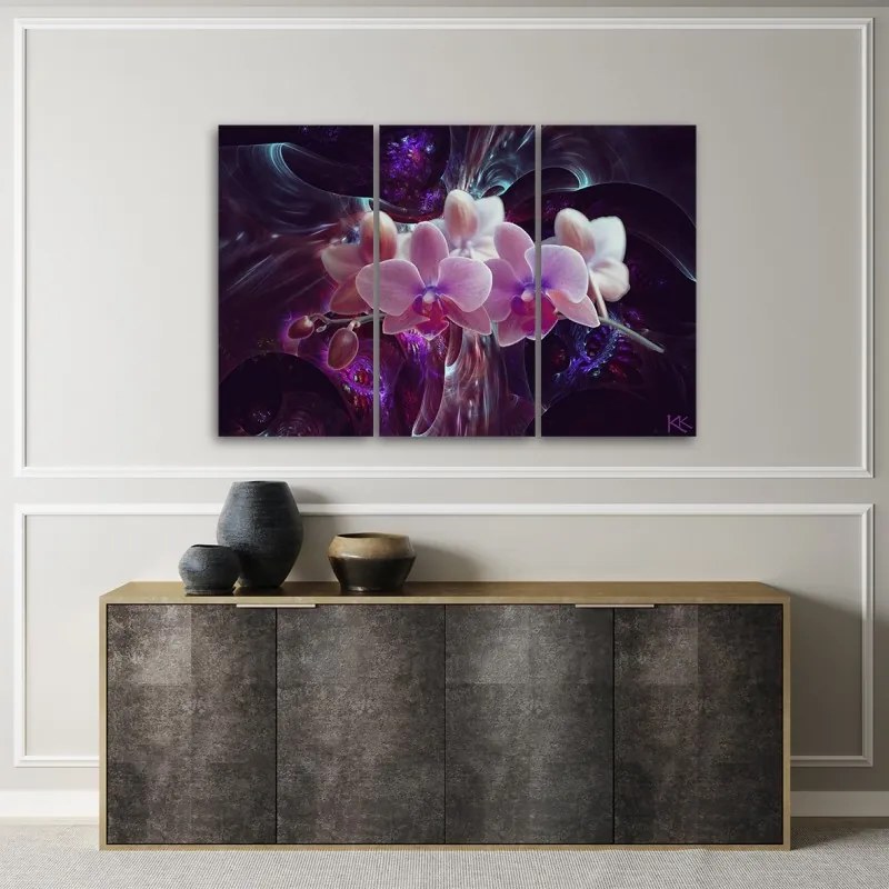 Quadro su tela 3  pannelli, Orchidea bianca su uno sfondo scuro  Dimensioni 60x40