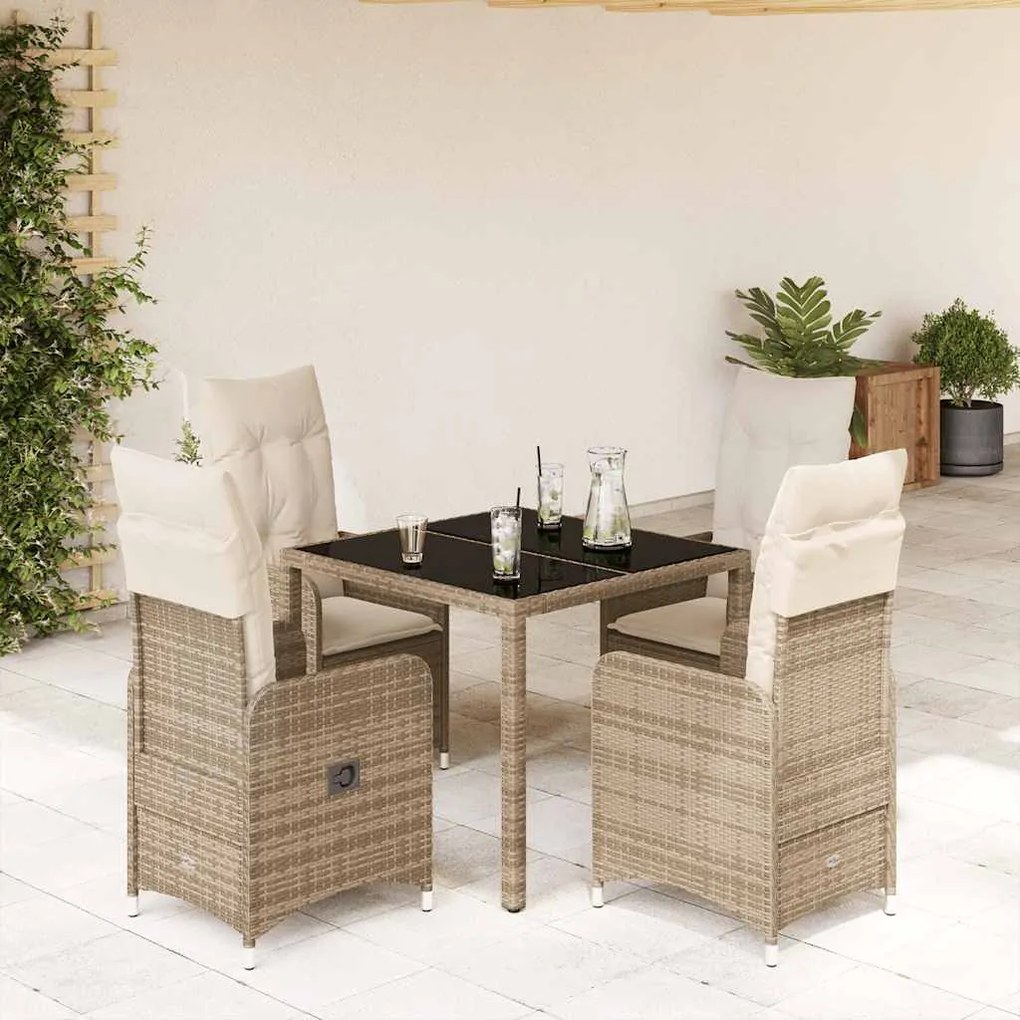 Set Da Bistrò Da Giardino 5 Pz Con Cuscini Beige İn Polyrattan /