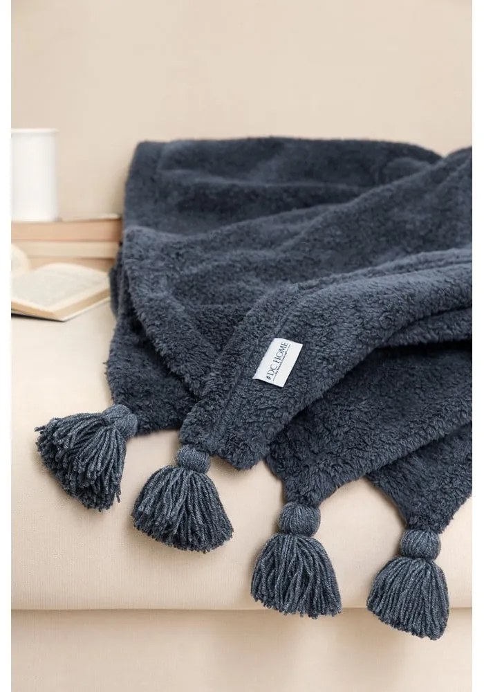 Copriletto micro felpato antracite per letto matrimoniale 200x220 cm Puffy - Mijolnir