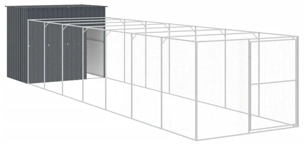 Casetta cani con corsa antracite 214x865x181 cm acciaio zincato