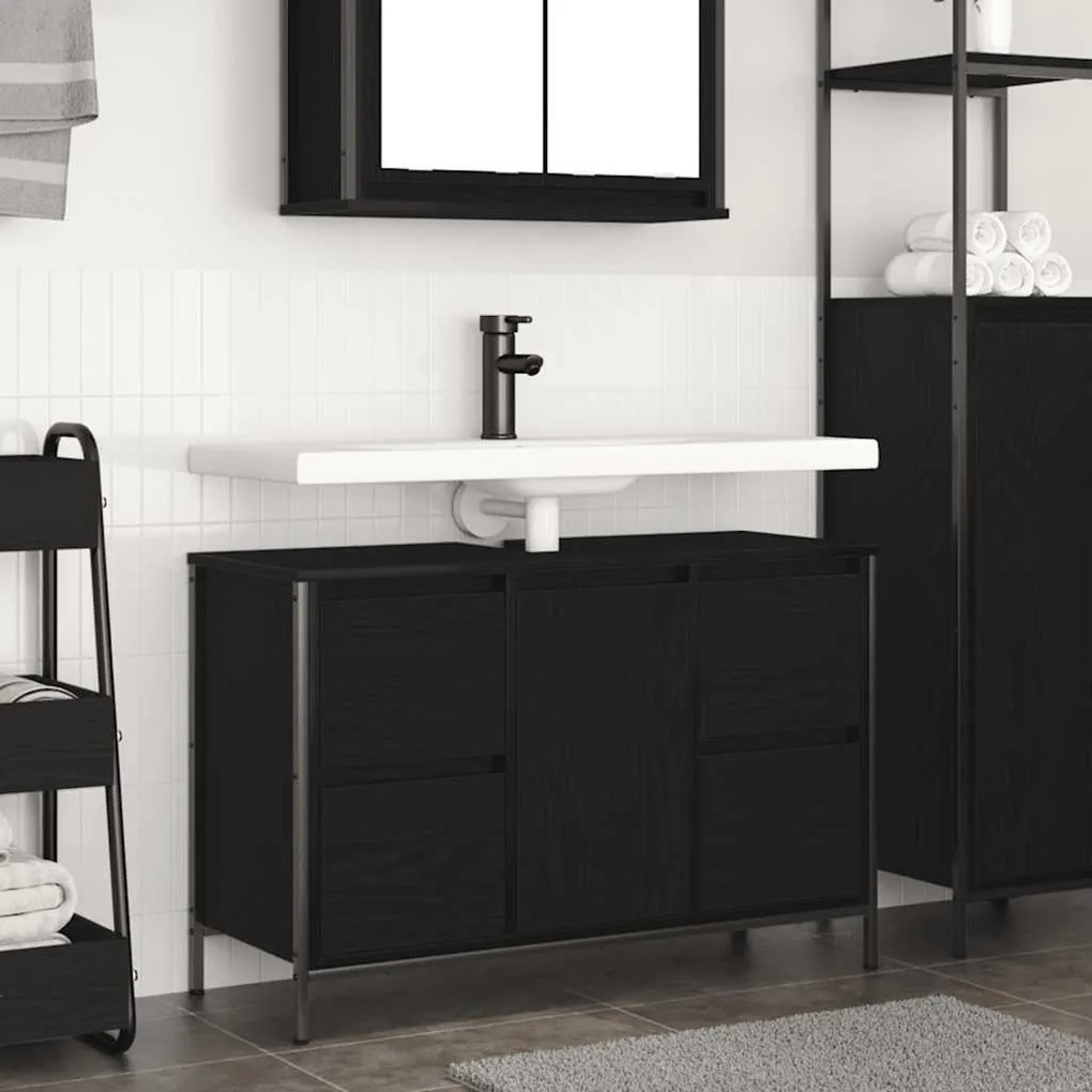 Mobile Lavabo Con Cassetti Rovere Nero 90x34,5x60 Cm /