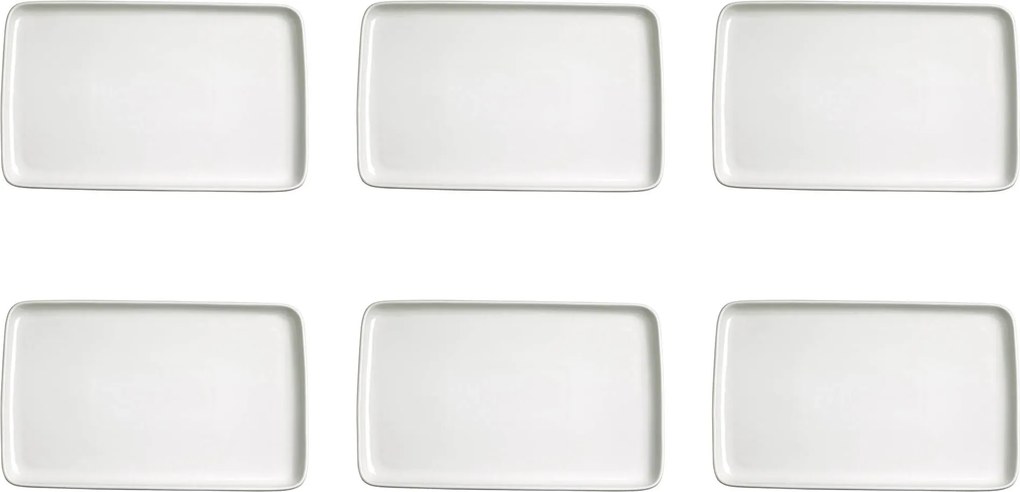 Set 6 Vassoi Snack Rettangolari 16x8x1,5 cm in Porcellana Allluminica Kaleidos Aluxina Bianchi...