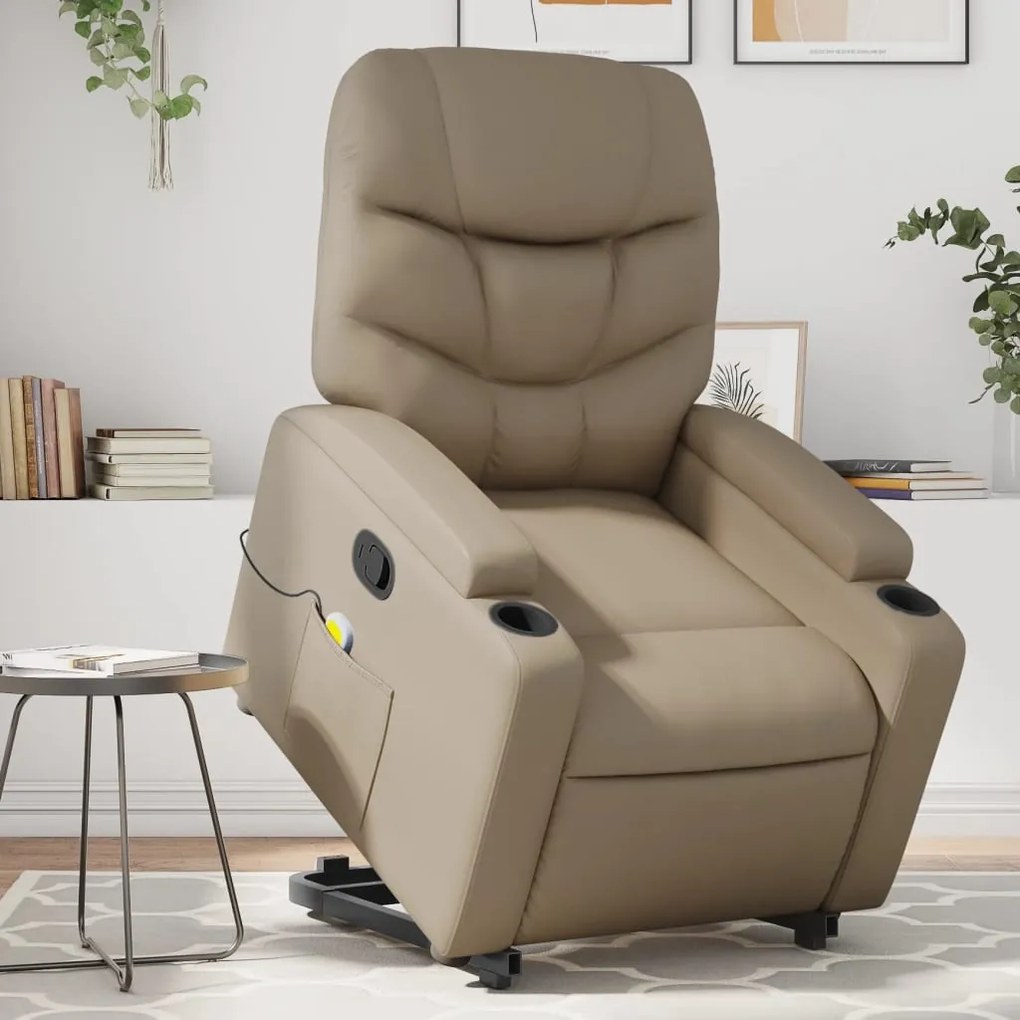 Poltrona Alzapersone Massaggi Reclinabile Cappuccino Similpelle /