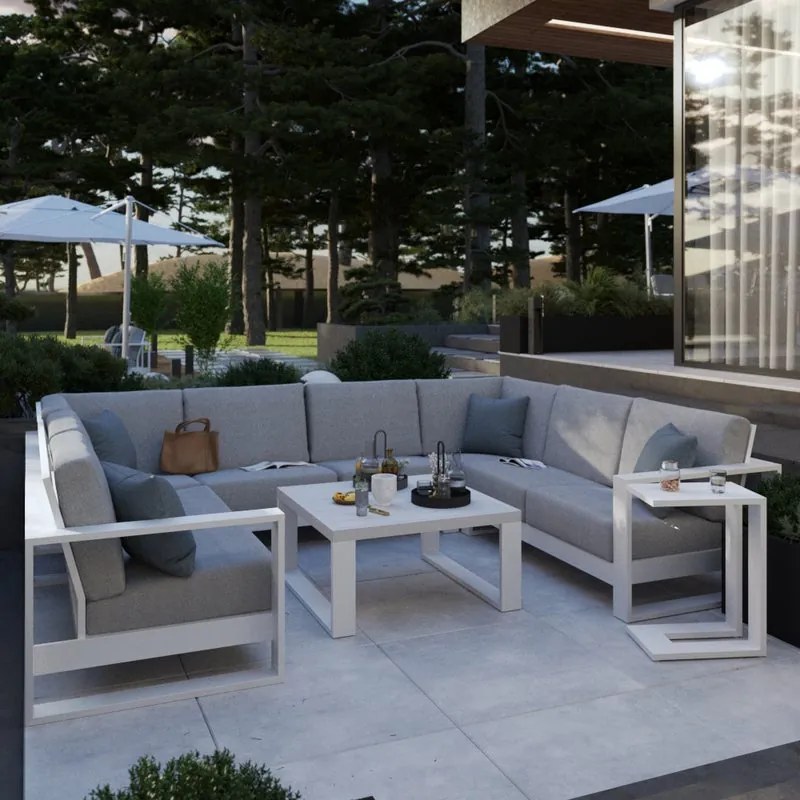 Divano da giardino con cuscino grigio e braccioli Athena NATERIAL da 2 posti, struttura in alluminio seduta in alluminio bianco, L 160 x H 91 x P 88 cm