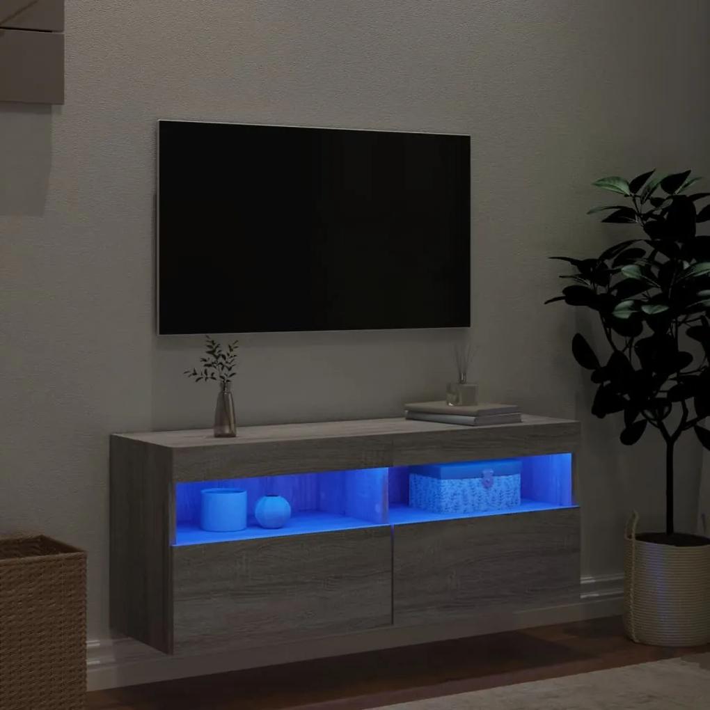 Mobile TV a Parete con Luci LED Grigio Sonoma 100x30x40 cm