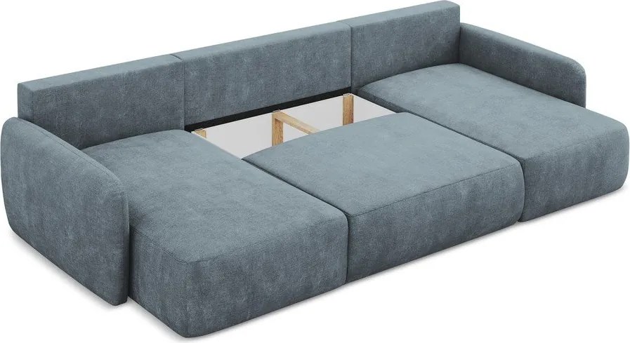 Divano angolare blu polveroso allungabile/con contenitore (a U) con rivestimento in ciniglia Lilo – Makamii