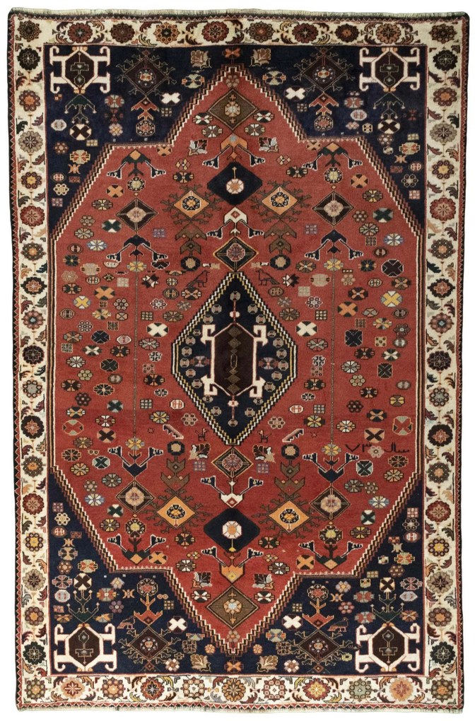 Shiraz Tappeto 270 x 170 Rosso (Iran) Annodato A Mano