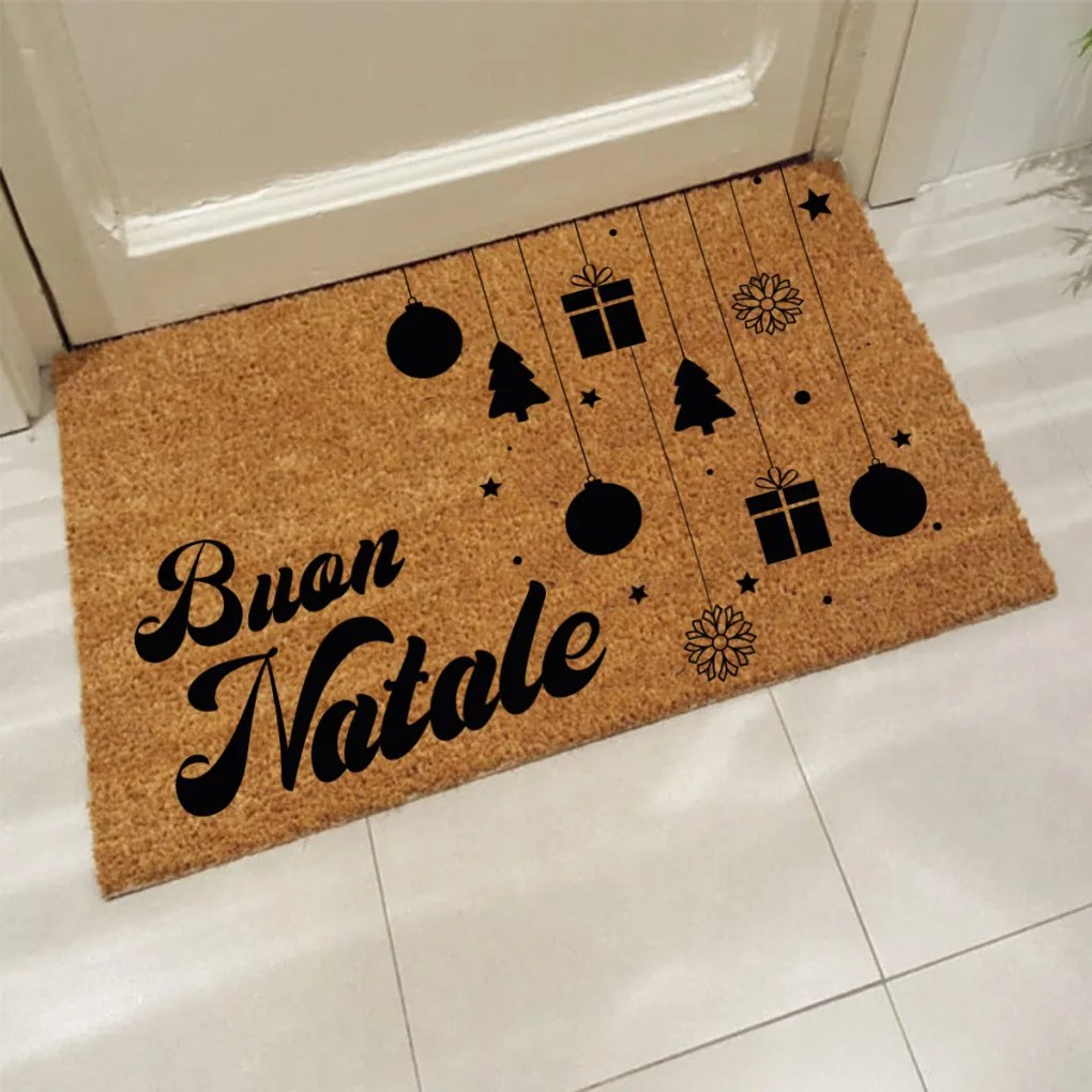 Zerbino natalizio in cocco naturale cm. 80x50 con palle