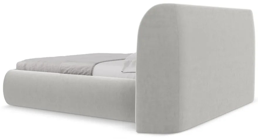Letto matrimoniale imbottito grigio chiaro con contenitore con griglia 180x200 cm Hauke - Makamii