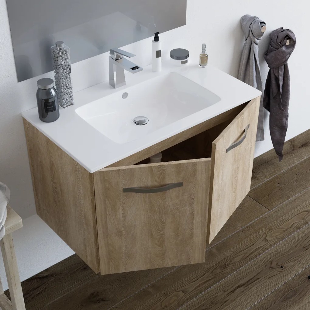 Mobile bagno BUMA80 Rovere Chiaro con lavabo e specchio - 8180