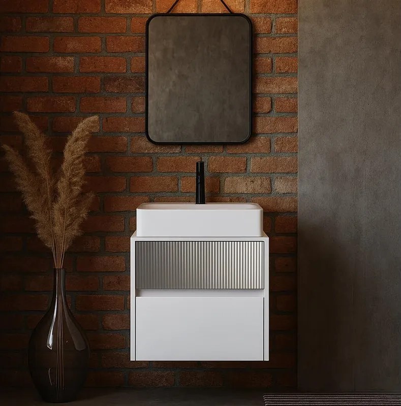 Mobile da bagno sospeso sotto lavabo Niwa 2 cassetti L 59.5 x H 50 x P 45.5 cm bianco e grigio carbone cannettato