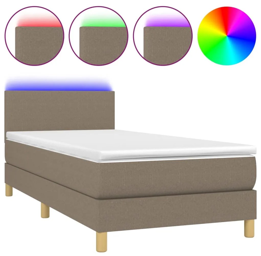 Letto a molle con materasso e led tortora 80x200 cm in tessuto