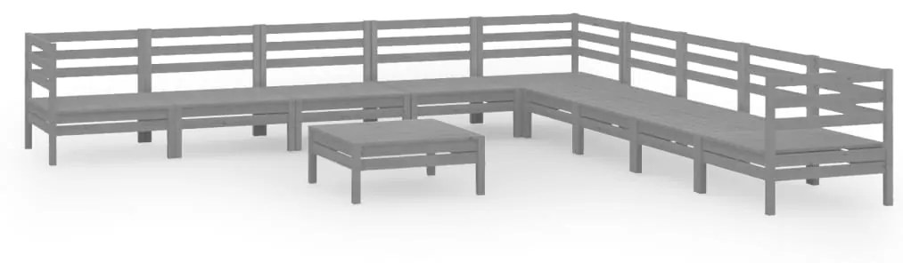 Set Salotto da Giardino 10 pz in Legno Massello di Pino Grigio