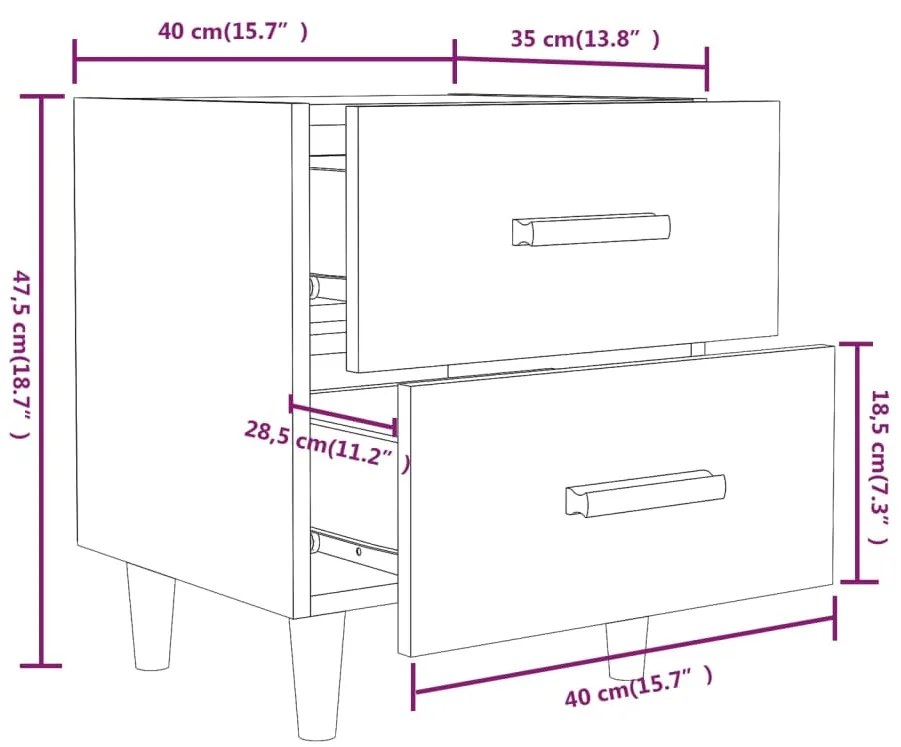 Comodini 2 pz in Rovere Marrone 40x35x47,5 cm