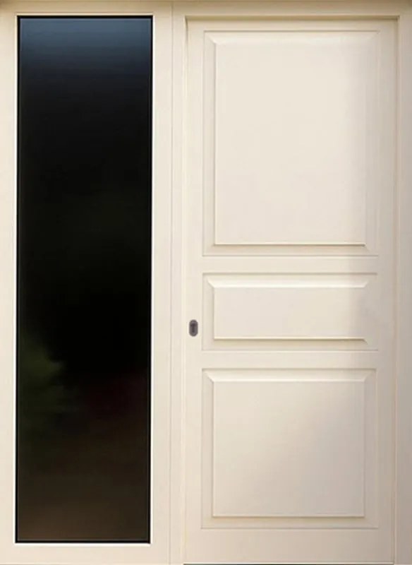 Portoncino d'ingresso in alluminio Bugnale 32 L 80 x H 210 cm bianco/noce apertura a destra