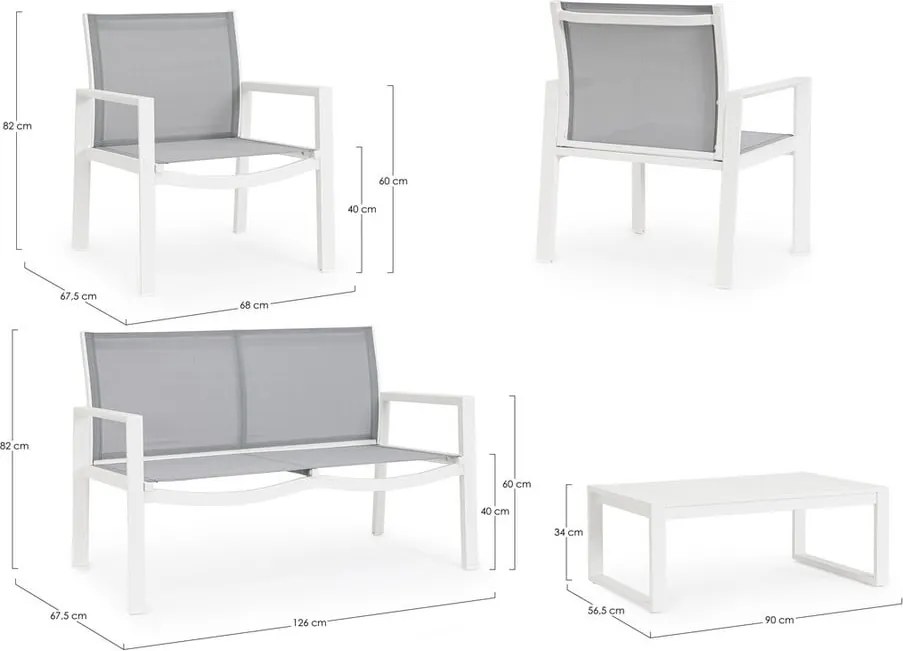 Set di mobili da giardino bianco in alluminio per 4 persone Kallen – Bizzotto