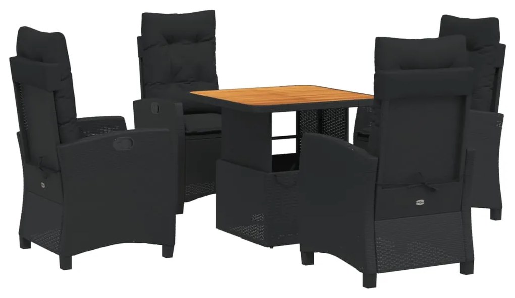 Set da pranzo da giardino 5 pz nero con cuscini in polyrattan