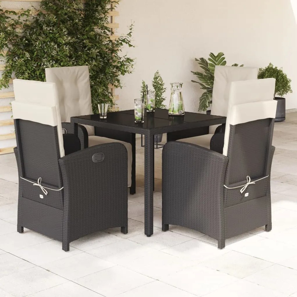 Set Da Pranzo Da Giardino 5 Pz Nero Con Cuscini İn Polyrattan /
